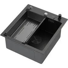 Кухонная мойка ARFEKA Eco AR мойка 450*500 POP-UP, коландер G, дозатор BLACK DECOR