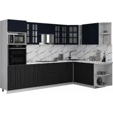 Готовая кухня Интерлиния Мила Деко 1.88x3.0 PR (черный/индиго/белый гранит)