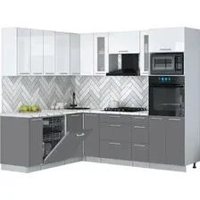 Готовая кухня Интерлиния Мила Gloss 1.896х2.38 (серый/белый глянец/белый гранит)