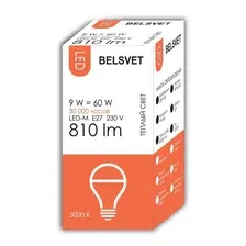 Лампа светодиодная BELSVET LED-M A60 9 W 3000 K E27 (Груша)