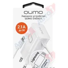 QUMO Q30550 Сетевое зарядное устройство Energy (Charger 0026) 2.1A, встроенный кабель Lightning 8 Pin, белый