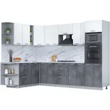 Готовая кухня Интерлиния Мила Лайт 1.88x3.0 левая (белый платинум/бетон портленд/белый гранит)