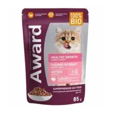 Пауч AWARD для котят от 1 месяца кусочки в соусе с индейкой, Healthy growth, 85г