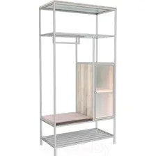 Стеллаж Hype Mebel Босс 100x200 (белый/древесина белая/велюр серый)