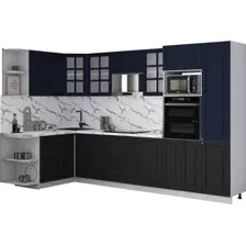Готовая кухня Интерлиния Мила Деко 1.68x3.2 LV (черный/индиго/белый гранит)
