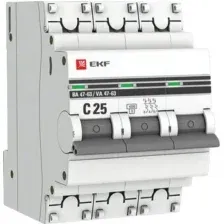 Выключатель автоматический EKF ВА 47-63 3P 25А (C) 4.5kA PROxima mcb4763-3-25C-pro