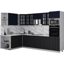 Готовая кухня Интерлиния Мила Деко 1.88x3.0 LV (черный/индиго/белый гранит)
