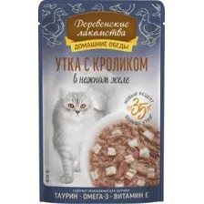 Пауч Деревенские лакомства для кошек, утка с кроликом в нежном желе, 70 г