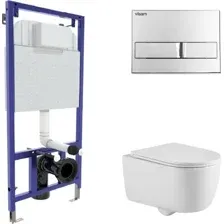 Унитаз подвесной Berges Wasserhaus Tornas Rimless + Visam Slim 525 EX-043409 (с кнопкой, с сиденьем)