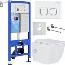 Унитаз подвесной Roxen Cube Bidet в комплекте с инсталляцией StounFix Dual Fresh 6 в 1 542448 (кнопк