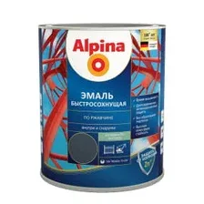 Грунт-эмаль алкидная Alpina Эмаль быстросохнущая по ржавчине шелковисто-матовая,  RAL 7024, 2 кг