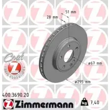 Тормозной диск ZIMMERMANN 400.3690.20 вентилируемый , передняя ось