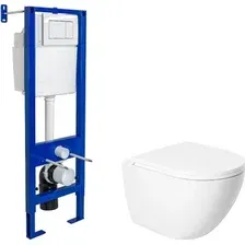 Унитаз подвесной Saniteco KW-9003W Single Hole + Berges АТОМ 410 040333 (с кнопкой)