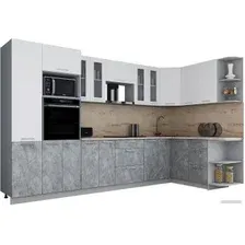 Готовая кухня Интерлиния Мила Gloss 1.68x3.4 правая (белый софт/керамика/травертин серый)