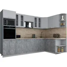 Готовая кухня Интерлиния Мила Gloss 1.68x3.0 правая (пепел софт/керамика/травертин серый)