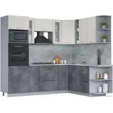 Готовая кухня Интерлиния Мила 1.88x2.4 правая (персидский жемчуг/бетон портленд/серый каспий)