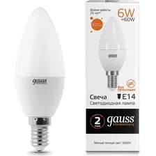 Лампа Gauss Elementary Свеча 6W 420lm 3000K Е14 LED / 33116