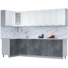 Готовая кухня Интерлиния Мила 12x28 (белый платинум/бетон портленд/белый гранит)