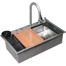 Мойка кухонная со смесителем AKS прямоугольная 75x45 (соты сатин)
