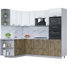 Готовая кухня Интерлиния Мила Лайт 1.68x2.4 левая (белый платинум/дуб веллингтон/белый гранит)