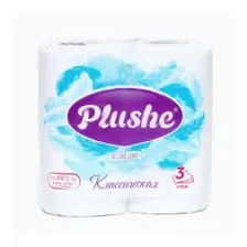 Бумага туалетная Plushe DELUXE LIGHT "Классическая" (3 слоя) 4 рулона, белый.