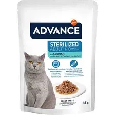 Влажный корм для кошек Advance Sterilized кусочки трески в соусе (85г)