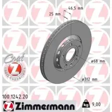 Тормозной диск ZIMMERMANN 100.1242.20 вентилируемый , передняя ось