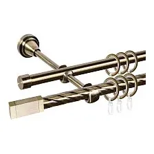 Карниз для штор АС ФОРОС Grace D16K/16Г + наконечники Квадро золото (1.8м, антик)