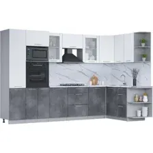 Готовая кухня Интерлиния Мила 1.68x3.2 правая (белый платинум/бетон портленд/белый гранит)