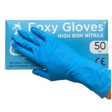 Нитриловые перчатки Foxy Gloves High Risk нитриловые (M, 100 шт, голубой)