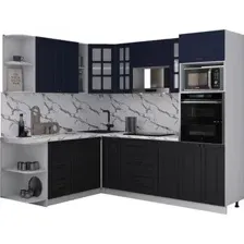 Готовая кухня Интерлиния Мила Деко 1.88x2.4 LV (черный/индиго/белый гранит)