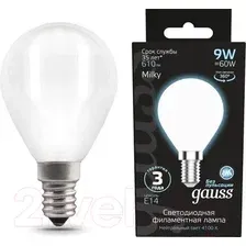 Лампа Gauss Filament Шар E14 9W 4100К / 105201209 (Milky)