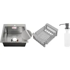 Кухонная мойка Schtoff Best Decor Silver 5050 + коландер KR-1 Grey + дозатор SD-1 Grey