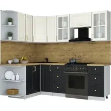 Кухонный модуль Интерлиния Мила Шато 1.5x2.3 LV (белый/черный/дуб бунратти)