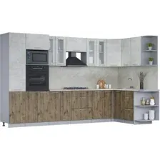 Готовая кухня Интерлиния Мила 1.68x3.4 правая (бетон лайт/дуб веллингтон/опал светлый)