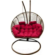 Кресло подвесное Craftmebelby Кокон Двойной Премиум Зигзаг (коричневый/алый)