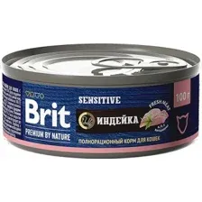 Консервированный корм для кошек Brit с чувствительным пищеварением с мясом индейки 100 г