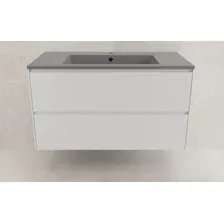 Тумба с умывальником Symbolite Лима 100 Line Plus 2 ящика + Line 100x48 (белый матовый/серый шелк)
