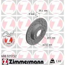Тормозной диск ZIMMERMANN 600.3217.52 полный, перфорированный , задняя ось