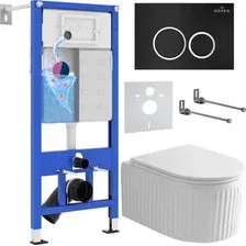 Унитаз подвесной Roxen Royal Matt в комплекте с инсталляцией StounFix Dual Fresh 6 в 1 968231 (кнопка: черный)