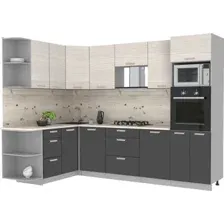 Готовая кухня Интерлиния Мила Лайт 1.68x2.8 левая (вудлайн кремовый/антрацит/бискайская сосна)