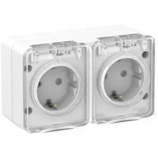 ATLASDESIGN PROFI IP54 О/У РОЗЕТКА двойная с заземлением со шторками, 16А, БЕЛЫЙ