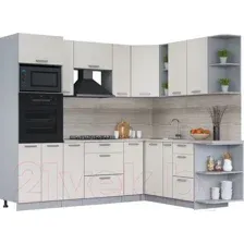 Готовая кухня Интерлиния Мила Лайт 1.88x2.4 правая (персидский жемчуг/перс. жемчуг/травертин серый)