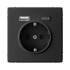 Розетка скрытая с 2 USB портами с заземлением со шторками SYSTEME ELECTRIC ArtGallery карбон GAL001032