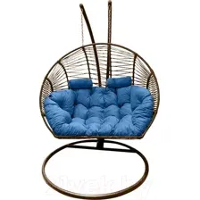 Кресло подвесное Craftmebelby Кокон Двойной Премиум Зигзаг (коричневый/голубой)