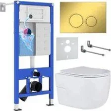 Унитаз подвесной Roxen Porto в комплекте с инсталляцией StounFix Dual Fresh 6 в 1 968015 (кнопка: зо