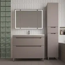 Тумба с умывальником Symbolite Остин 100 Plus 2 ящика + Фортуна 100x45 (тауп темный/жасмин)