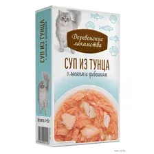 Лакомство для кошек Деревенские лакомства Суп из тунца с лососем и гребешком 35 г
