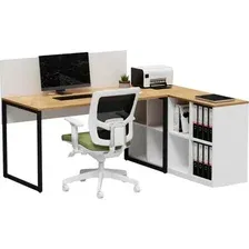 Письменный стол Crafto Тор Хлоя с тумбой 02 178x140x75 (белый/черный/дуб)