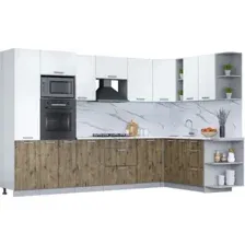 Готовая кухня Интерлиния Мила Лайт 1.88x3.2 правая (белый платинум/дуб веллингтон/белый гранит)